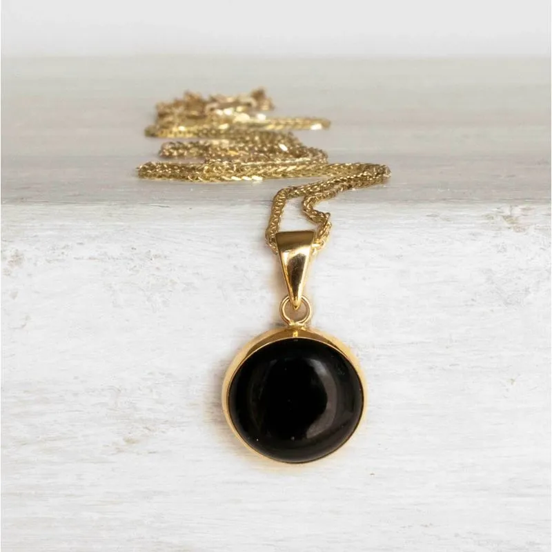 14K Yellow Gold Round Black Onyx 12mm Pendant