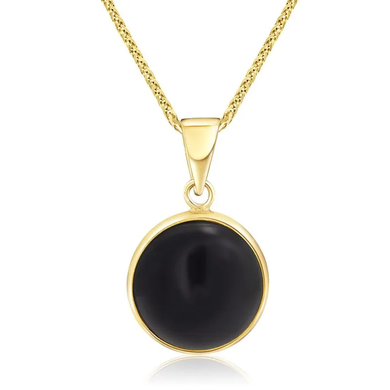 14K Yellow Gold Round Black Onyx 12mm Pendant