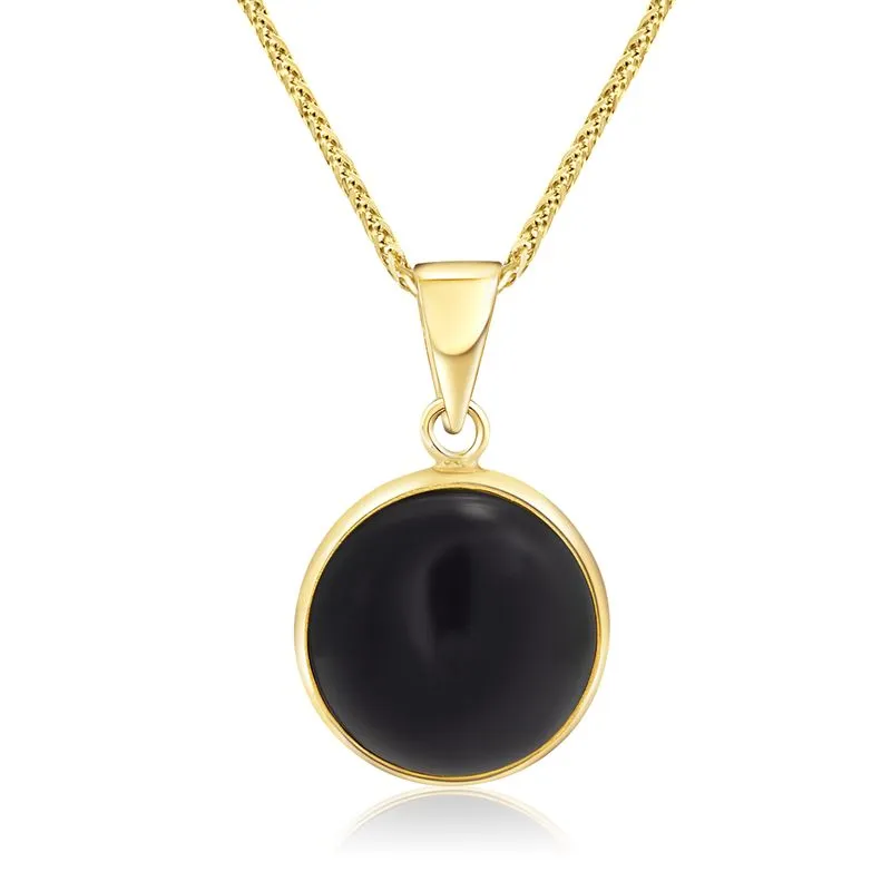 14K Yellow Gold Round Black Onyx 12mm Pendant