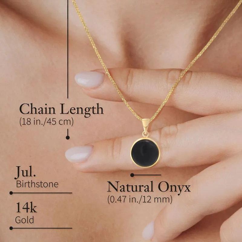 14K Yellow Gold Round Black Onyx 12mm Pendant