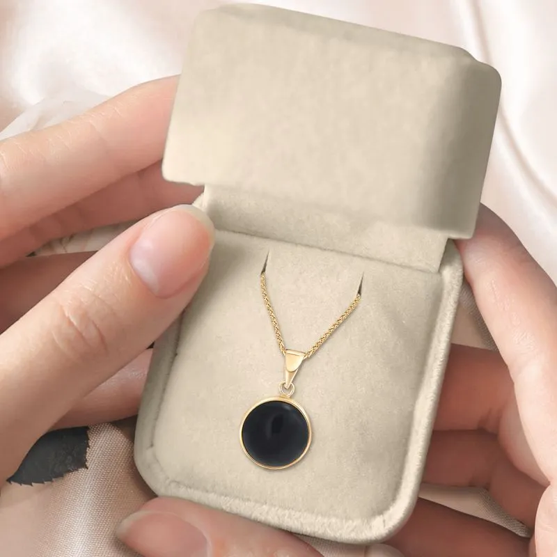 14K Yellow Gold Round Black Onyx 12mm Pendant