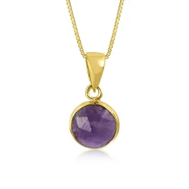 14K Yellow Gold Round Purple Amethyst  8mm Pendant