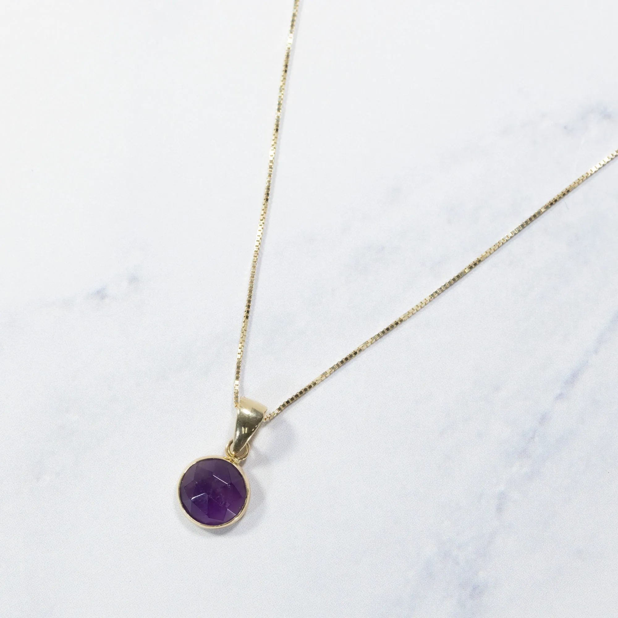 14K Yellow Gold Round Purple Amethyst  8mm Pendant