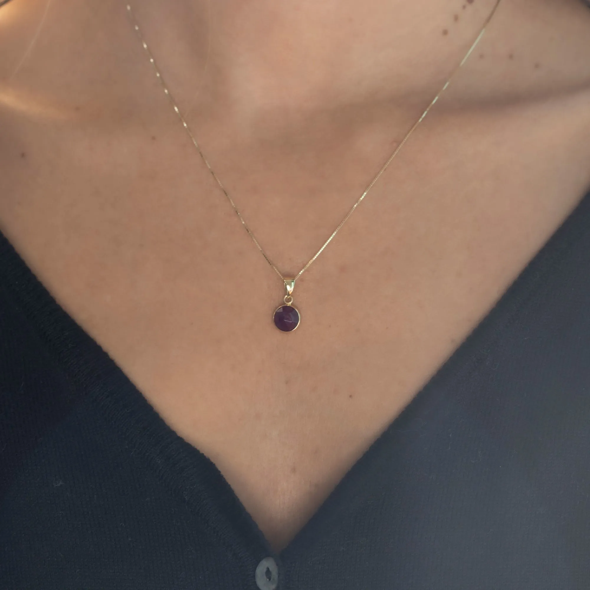 14K Yellow Gold Round Purple Amethyst  8mm Pendant