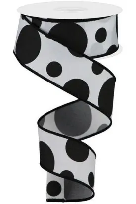 1.5" Giant Three Size Polka Dot Ribbon: White/Black (10 Yards)