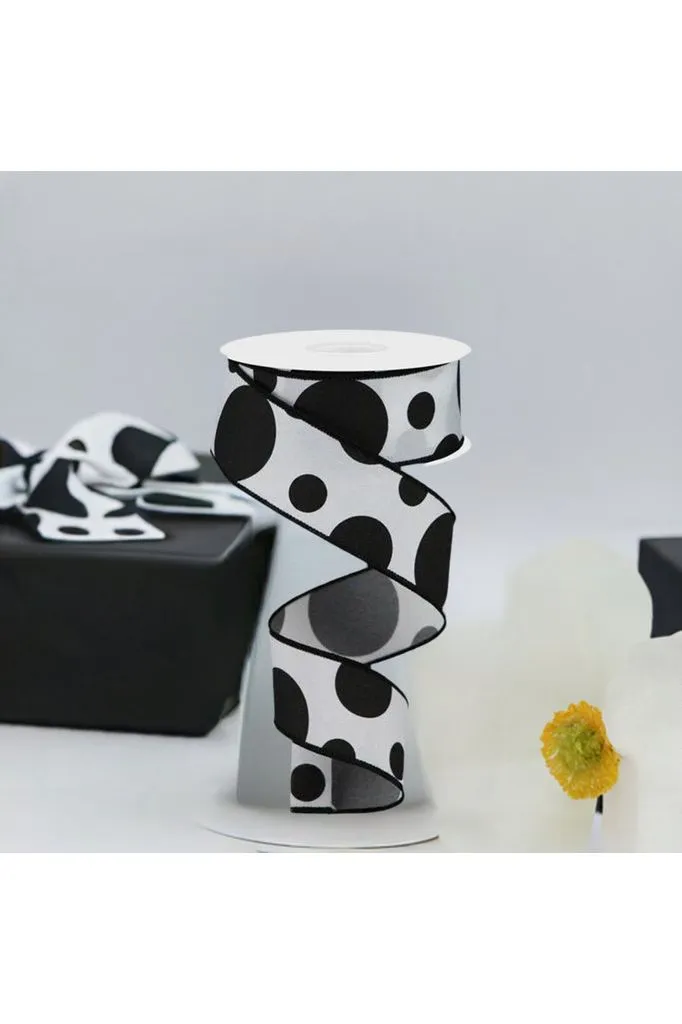 1.5" Giant Three Size Polka Dot Ribbon: White/Black (10 Yards)