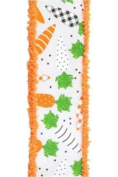 1.5" Pattern Carrots Drift Edge Ribbon: White (10 Yards)