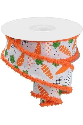 1.5" Pattern Carrots Drift Edge Ribbon: White (10 Yards)