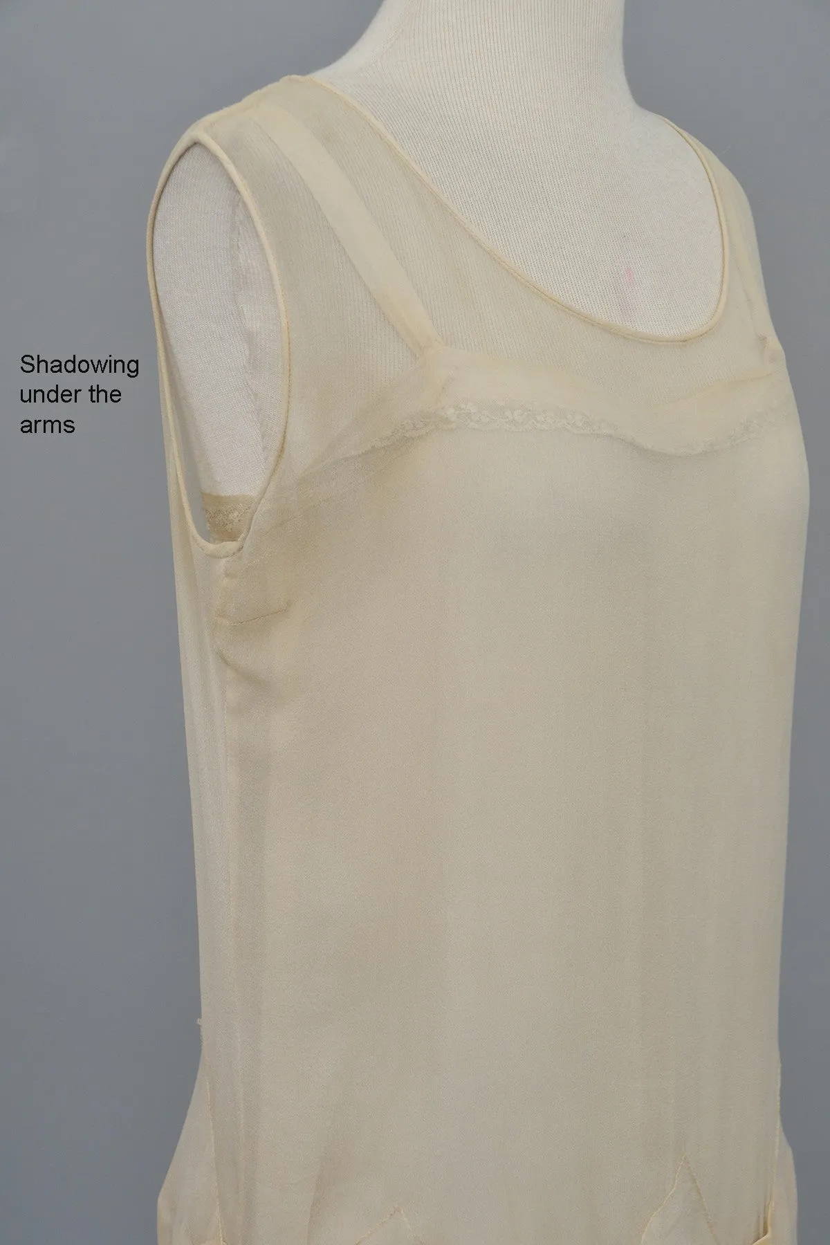 1920s Cream Chiffon Lace and Velvet Flapper Dress