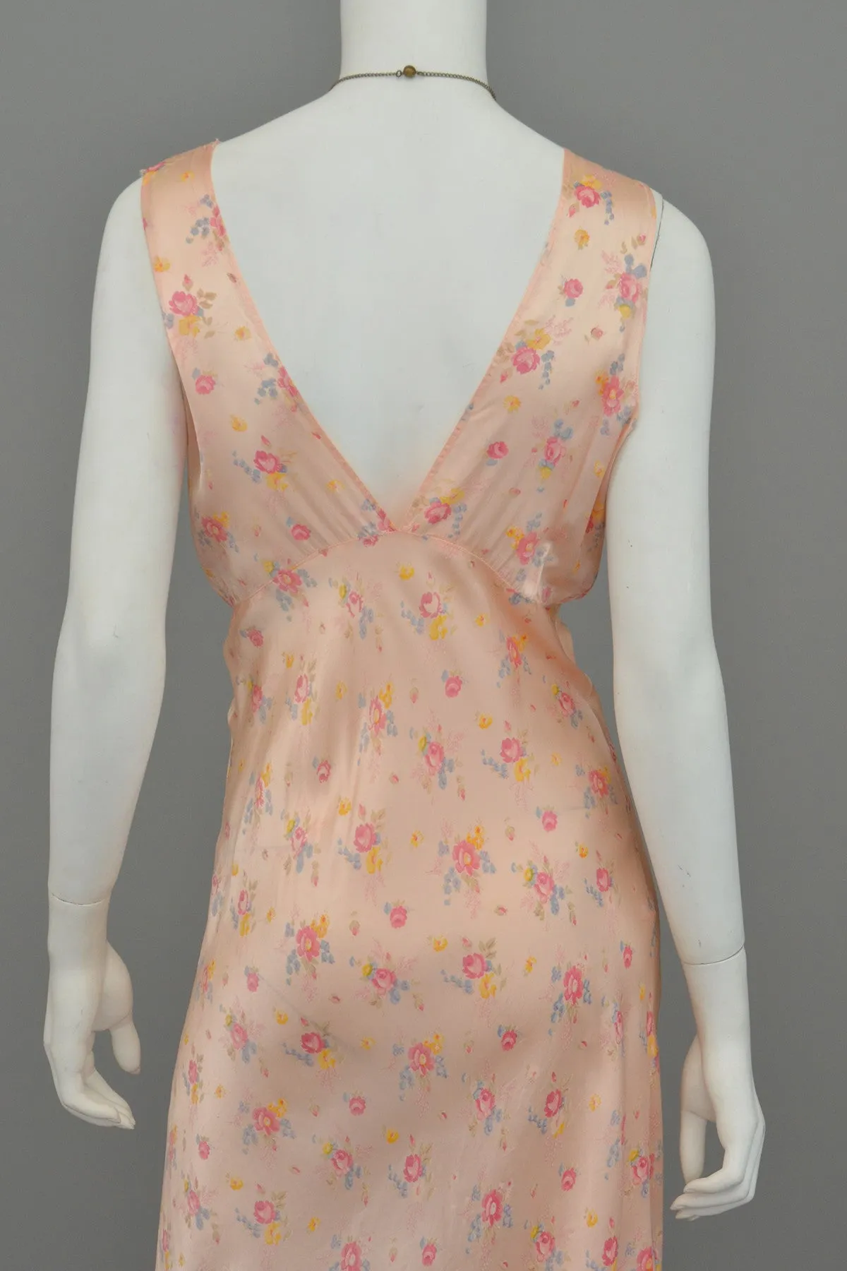 1930s Peach Floral Print Negligee Slip Dress