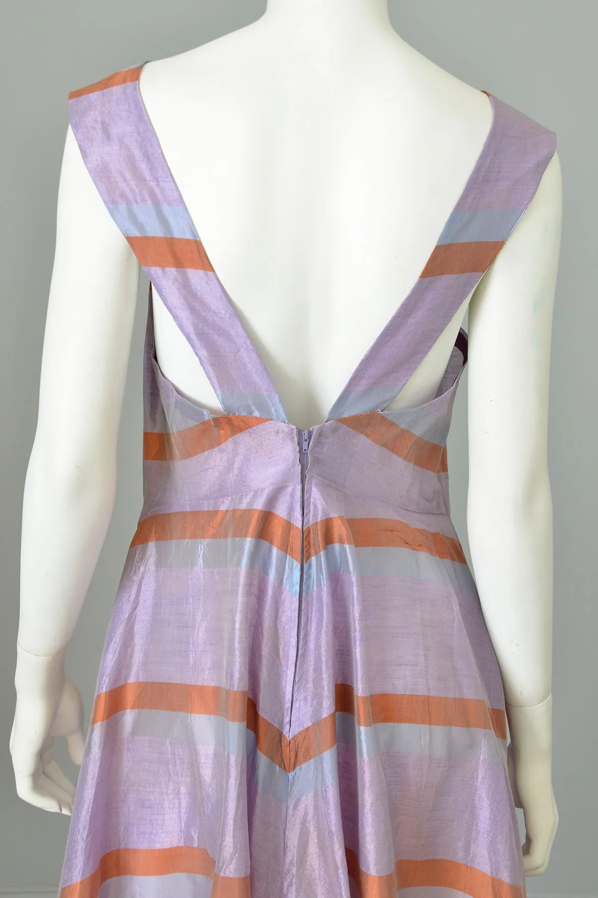 1940s 50s Lilac and Copper Metallic Chevron Jumper Style Gown