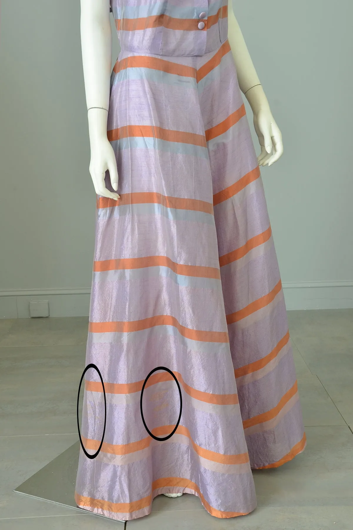 1940s 50s Lilac and Copper Metallic Chevron Jumper Style Gown