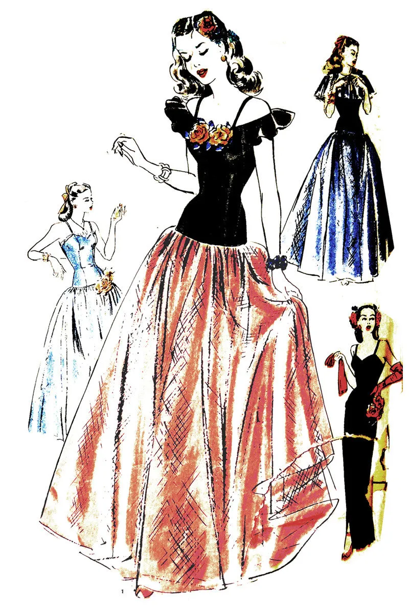 1940s Vintage Hollywood 1501 Uncutl Evening Dress Pattern 32B