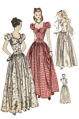 1940s Vogue 3011 Vintage Evening Dress Sewing Pattern