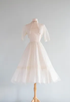 1950's Rose Lace Tea Length Wedding Dress With Matching Jacket By Filcol / XS