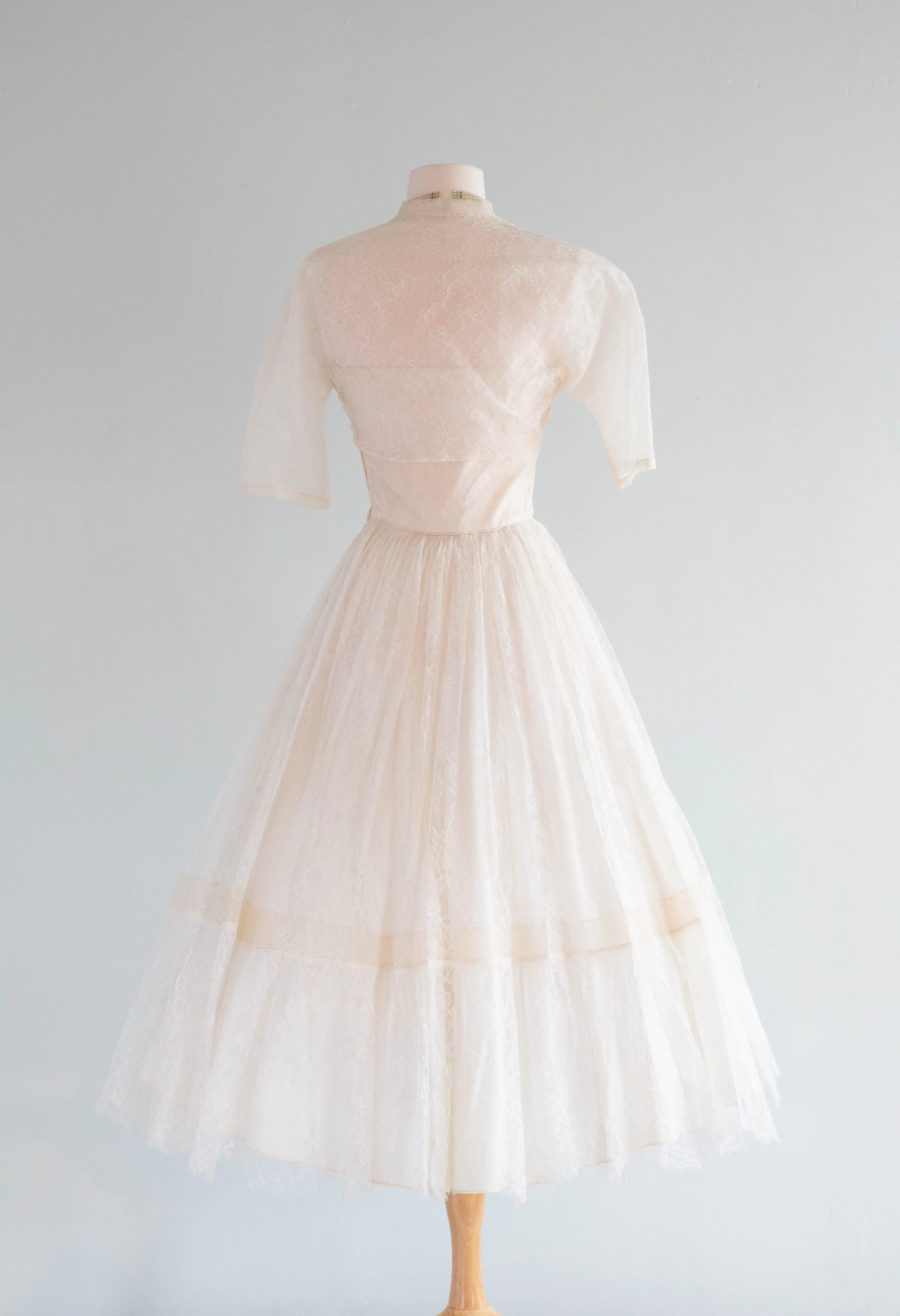 1950's Rose Lace Tea Length Wedding Dress With Matching Jacket By Filcol / XS