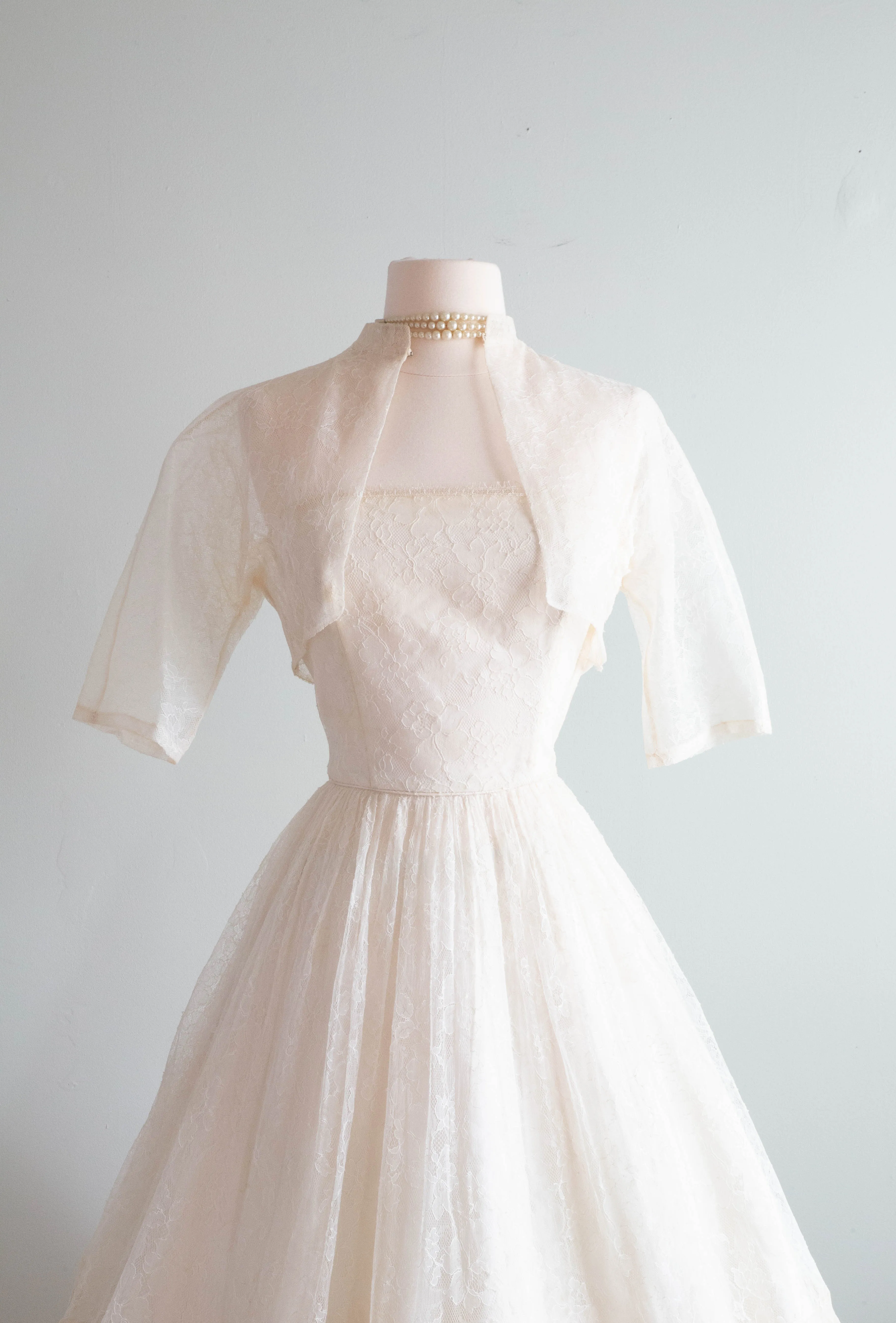 1950's Rose Lace Tea Length Wedding Dress With Matching Jacket By Filcol / XS