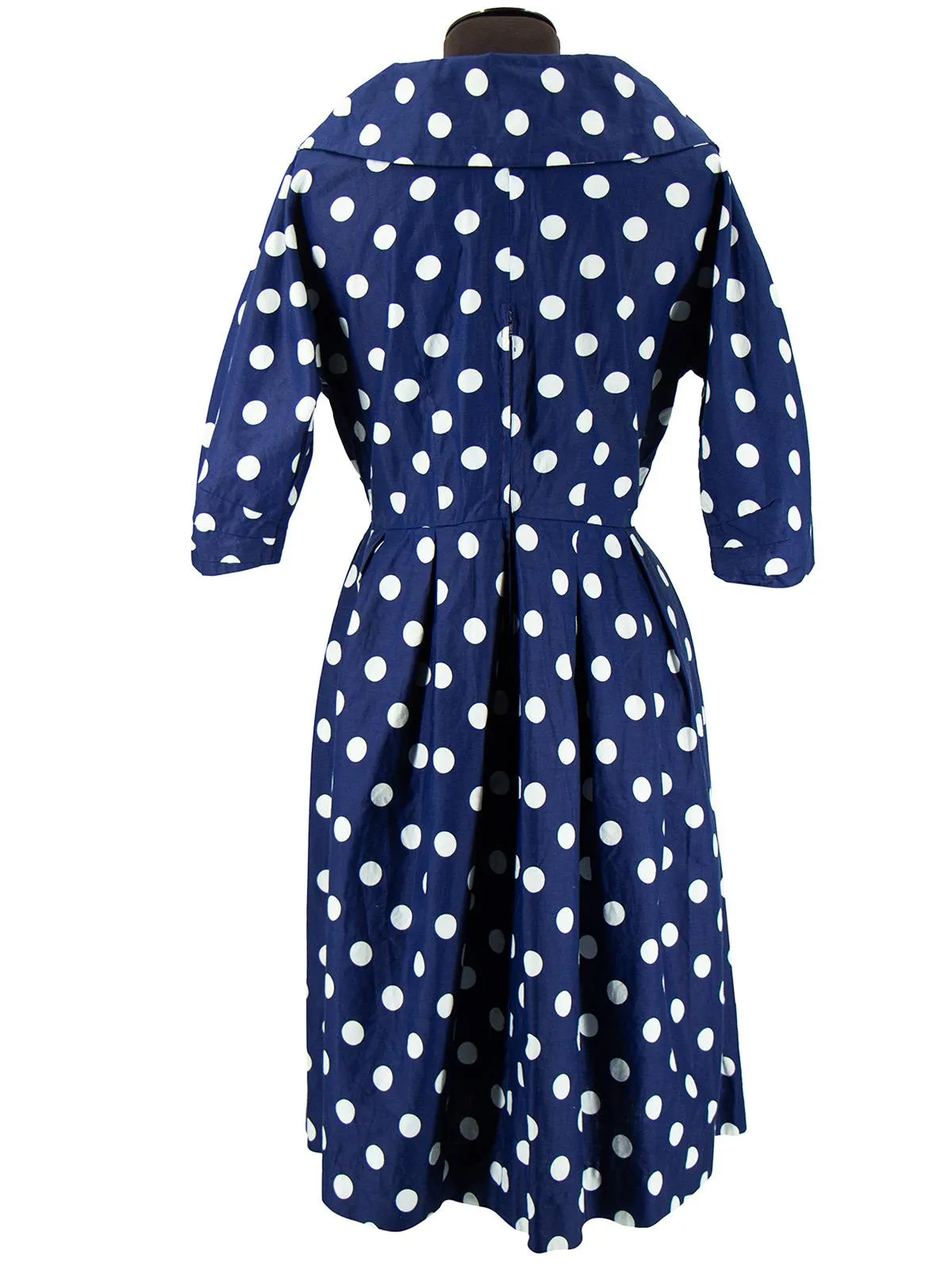 1950s Vintage Blue Polka Dot Cotton Tea Dress