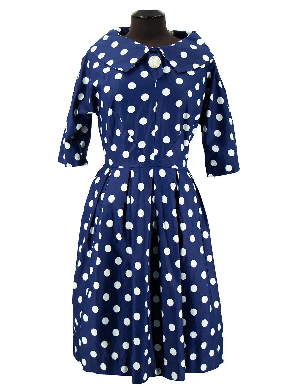 1950s Vintage Blue Polka Dot Cotton Tea Dress