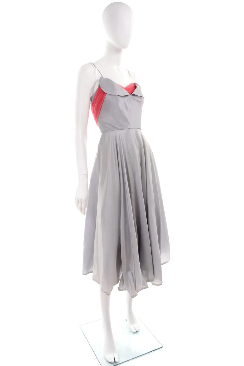 1960s Grey Vintage Party Dress w/ Pink Tulle Sash