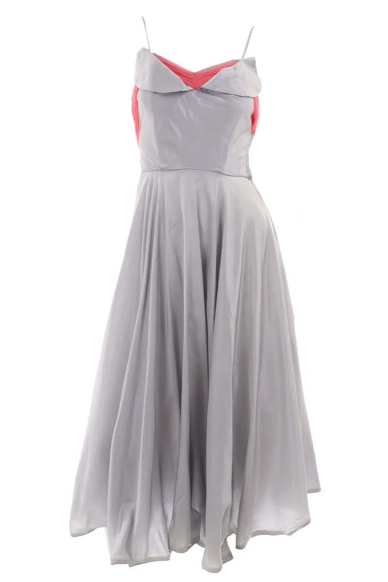 1960s Grey Vintage Party Dress w/ Pink Tulle Sash