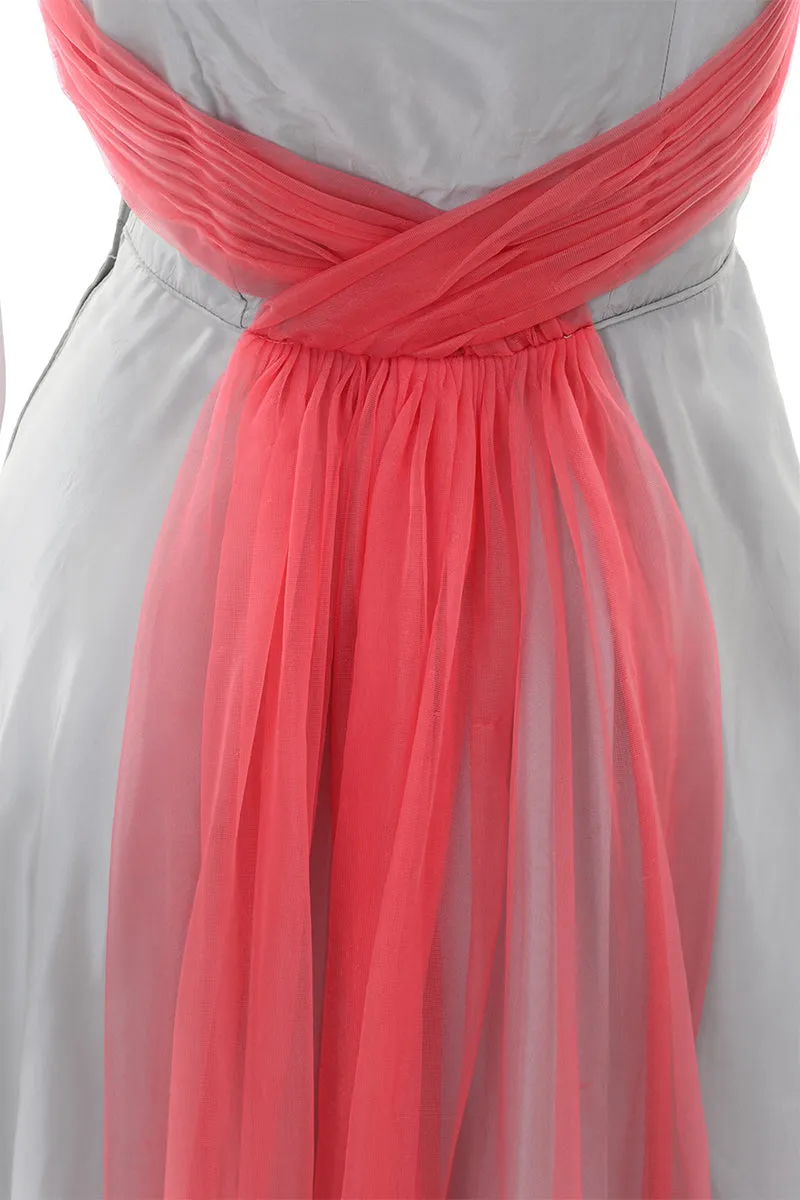 1960s Grey Vintage Party Dress w/ Pink Tulle Sash