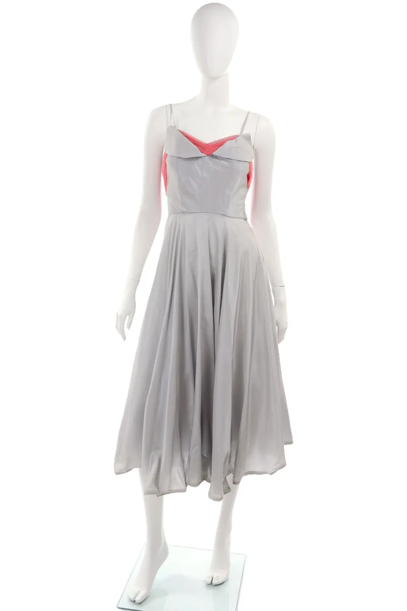 1960s Grey Vintage Party Dress w/ Pink Tulle Sash