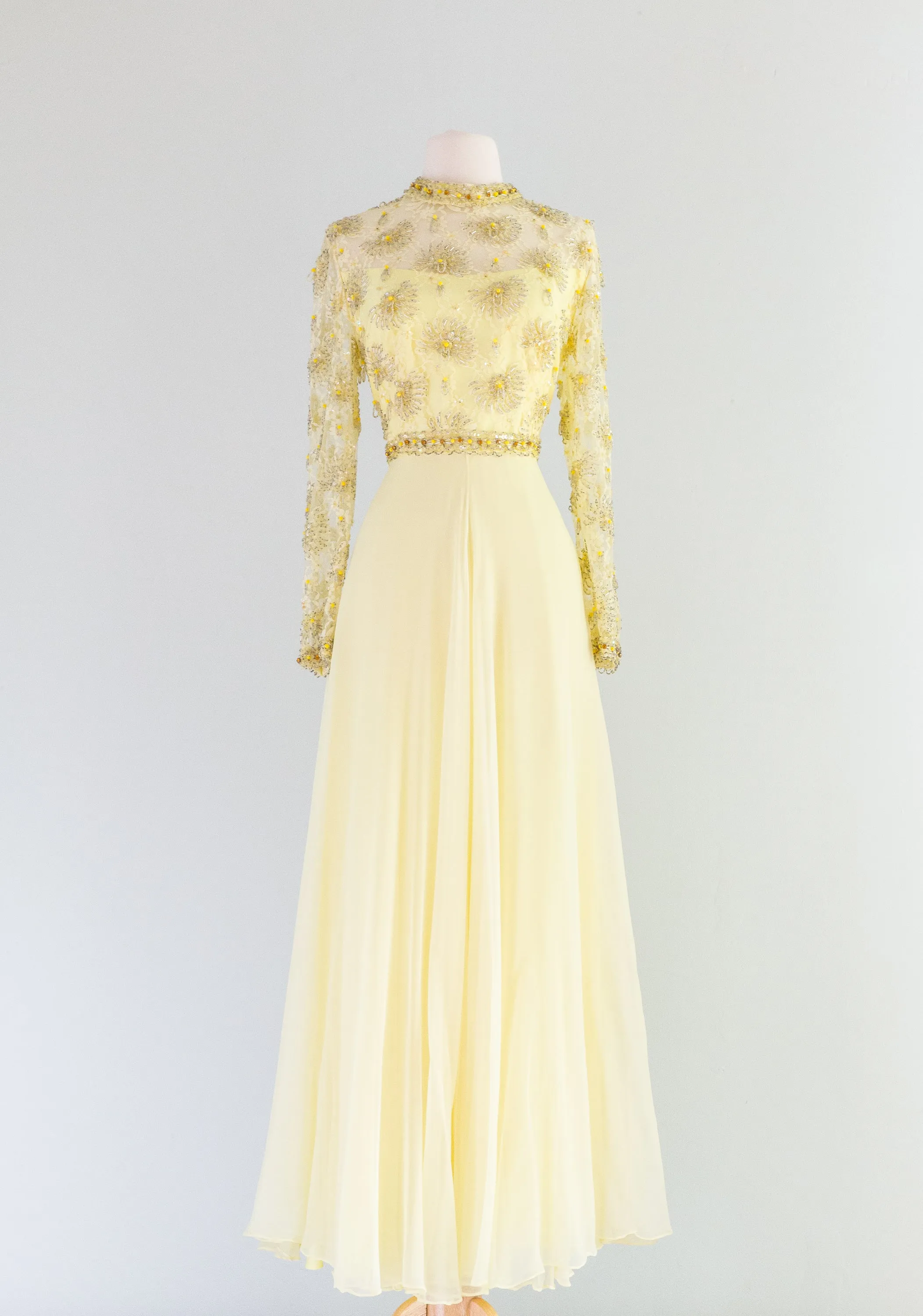 1960's Yellow Chiffon Sun Goddess Evening Gown / Medium