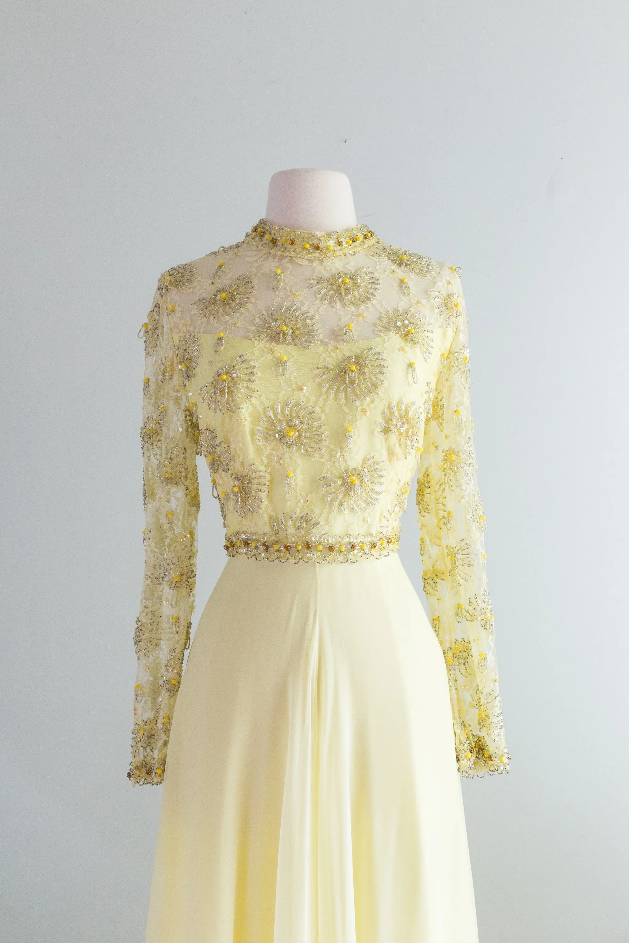 1960's Yellow Chiffon Sun Goddess Evening Gown / Medium