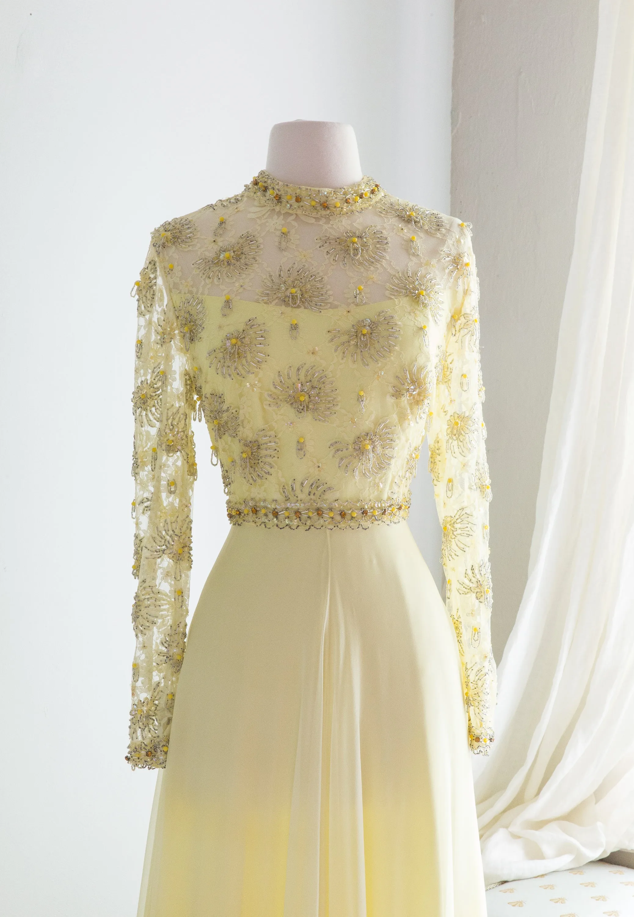 1960's Yellow Chiffon Sun Goddess Evening Gown / Medium