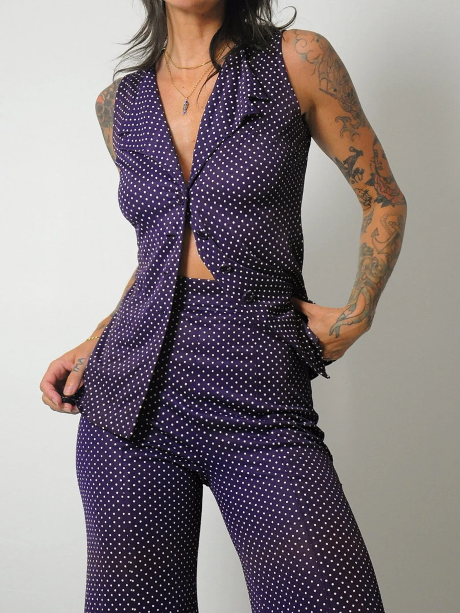 1970's Plum Polka Dot Pant Set