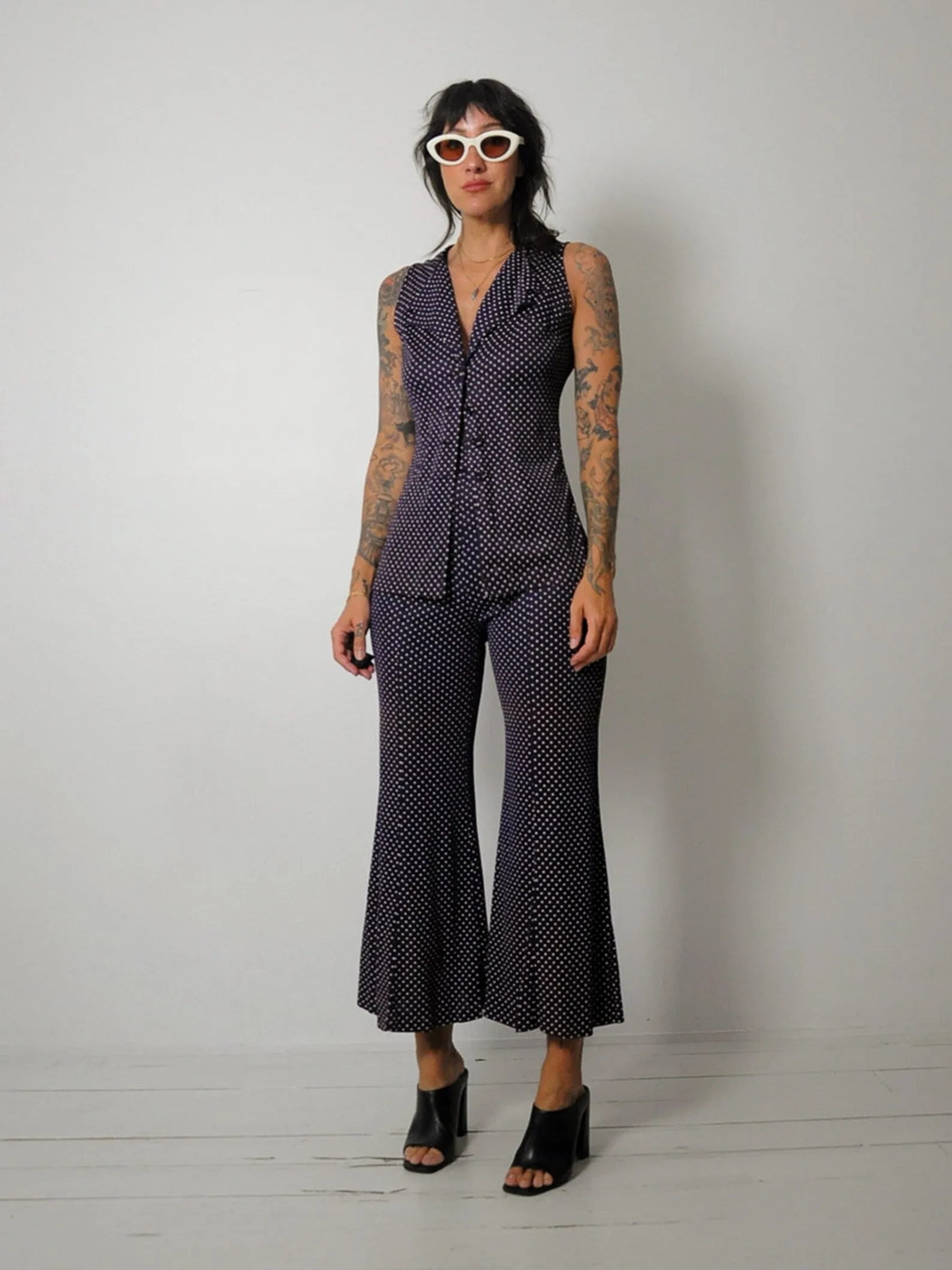 1970's Plum Polka Dot Pant Set