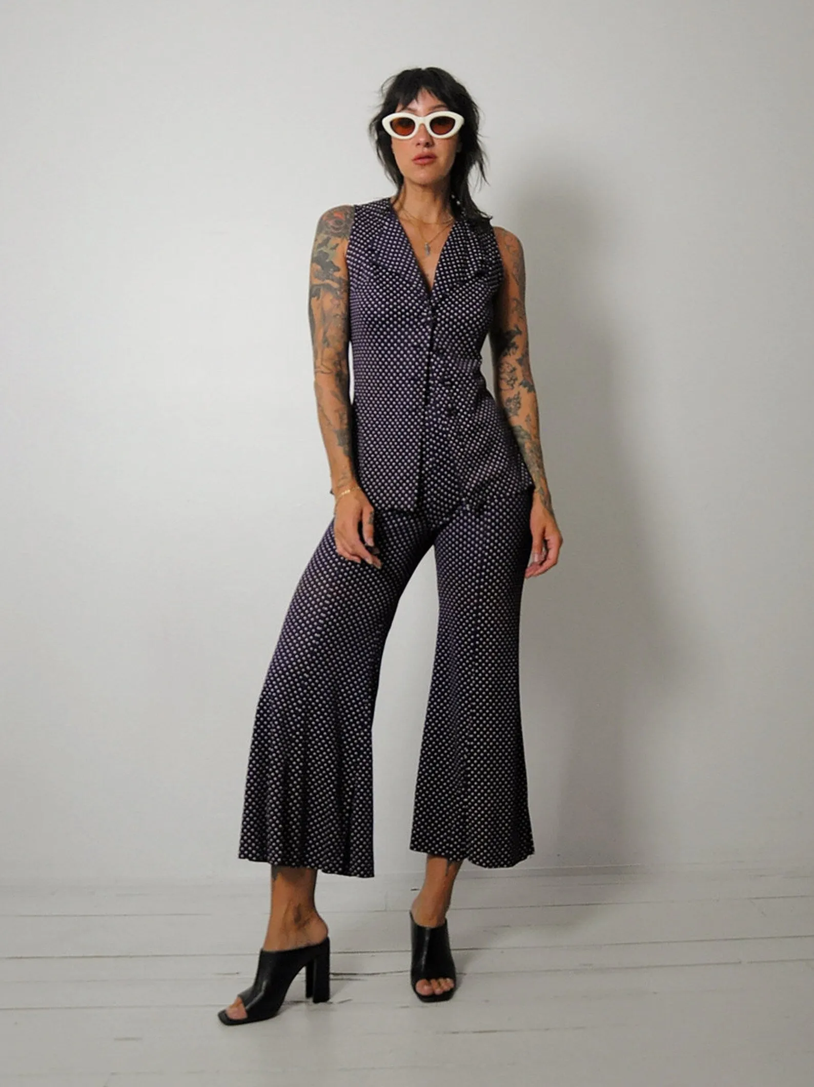 1970's Plum Polka Dot Pant Set