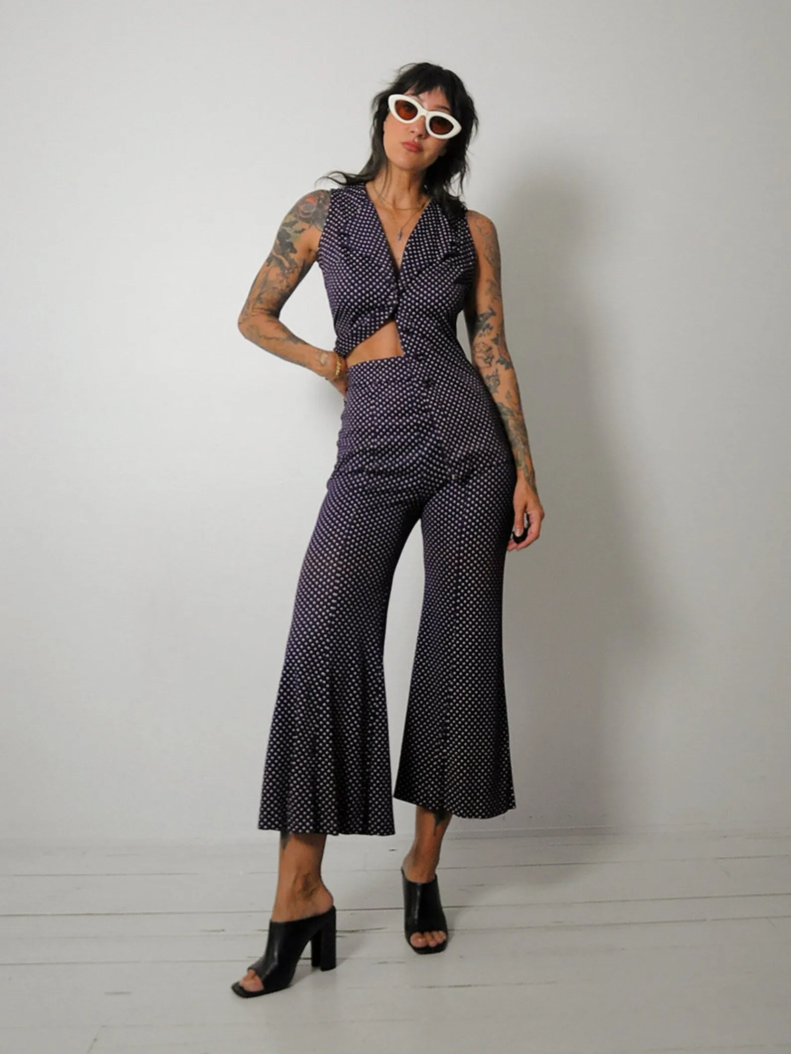 1970's Plum Polka Dot Pant Set