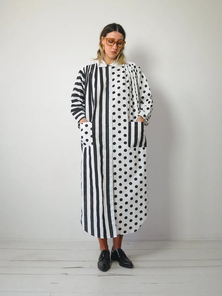 1980's Dot & Stripe Tent Shirt Dress