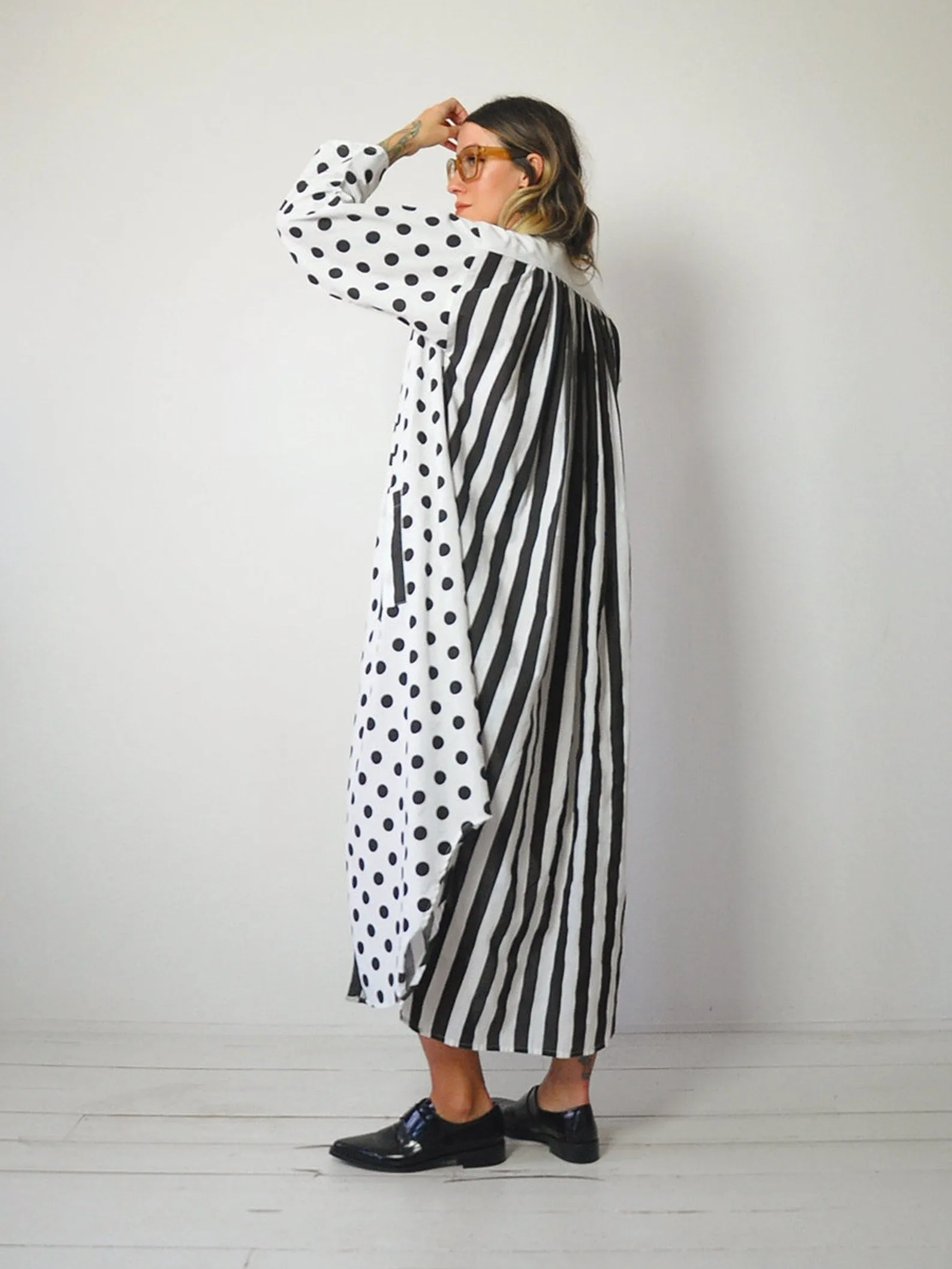 1980's Dot & Stripe Tent Shirt Dress