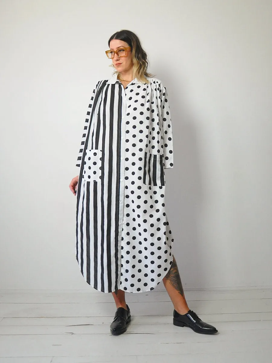 1980's Dot & Stripe Tent Shirt Dress