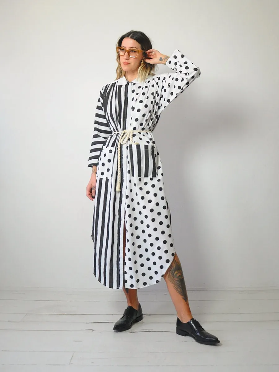 1980's Dot & Stripe Tent Shirt Dress