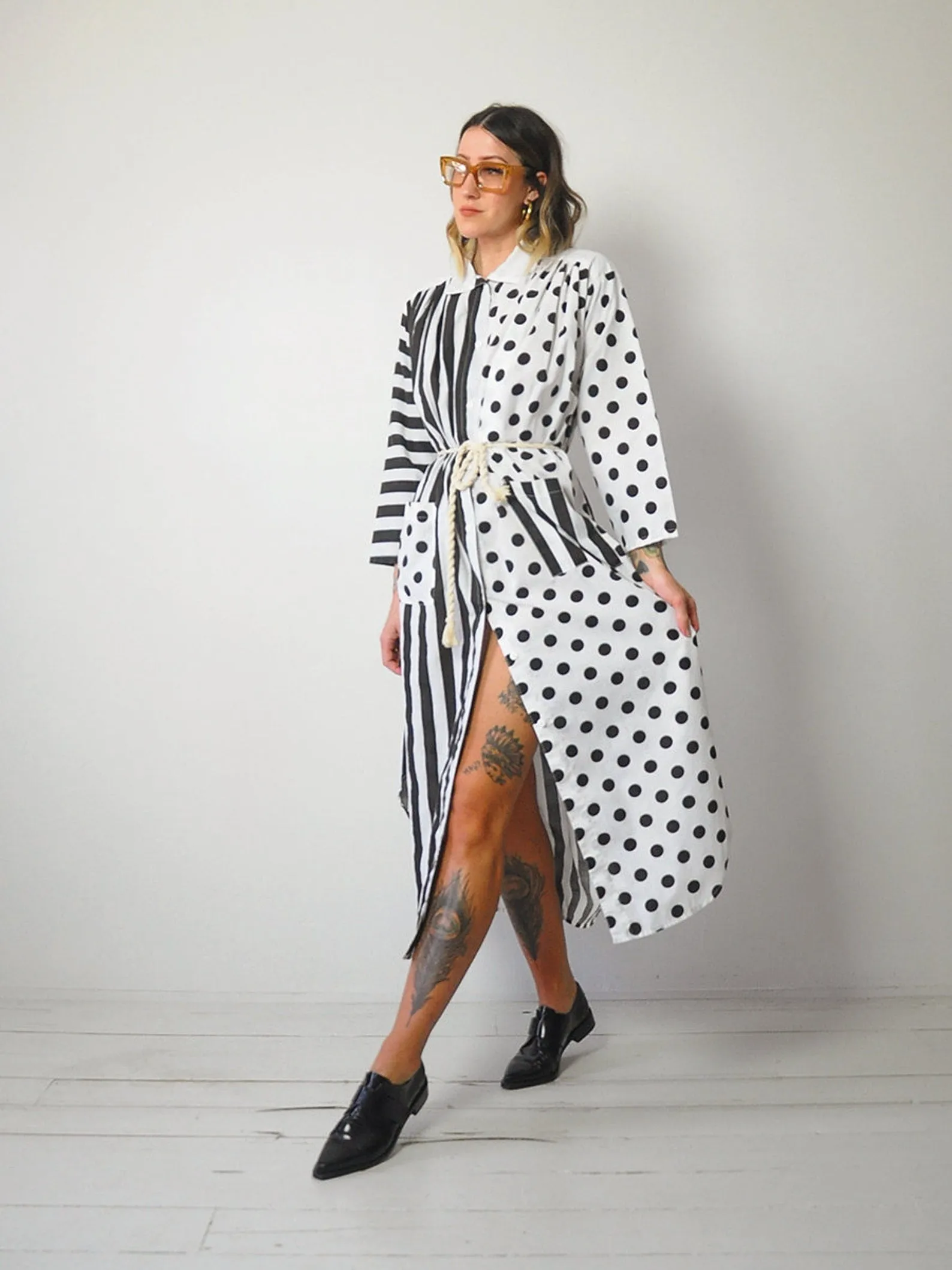 1980's Dot & Stripe Tent Shirt Dress