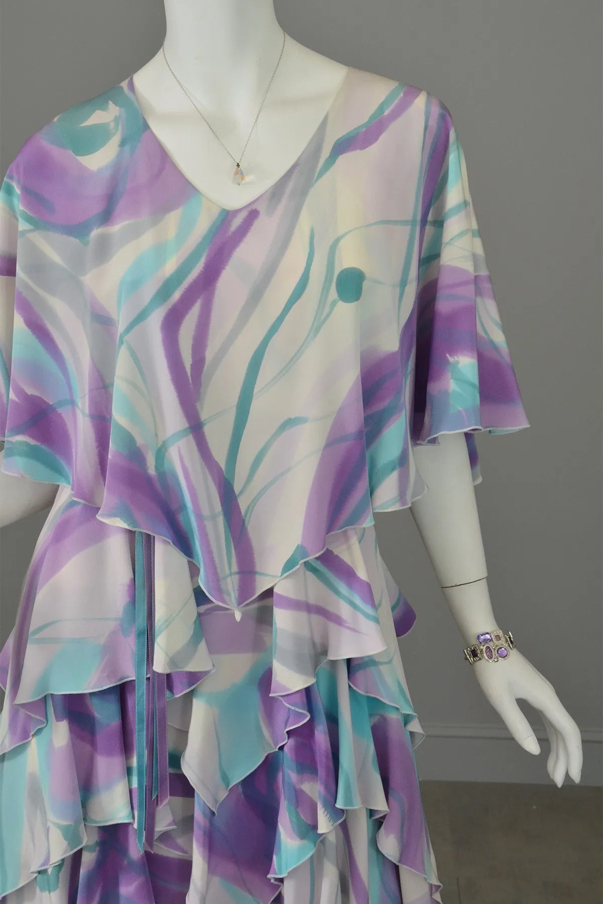 1990s Hand Dyed Silk Tiered Dress Size M/L