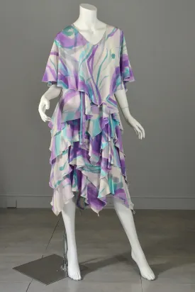 1990s Hand Dyed Silk Tiered Dress Size M/L