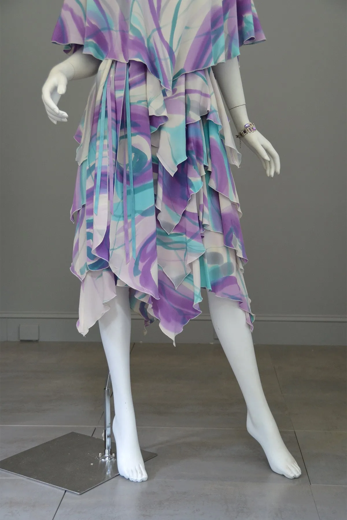 1990s Hand Dyed Silk Tiered Dress Size M/L