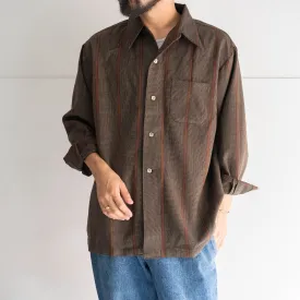 1990s Japan vintage dark brown base stripe open collar shirt