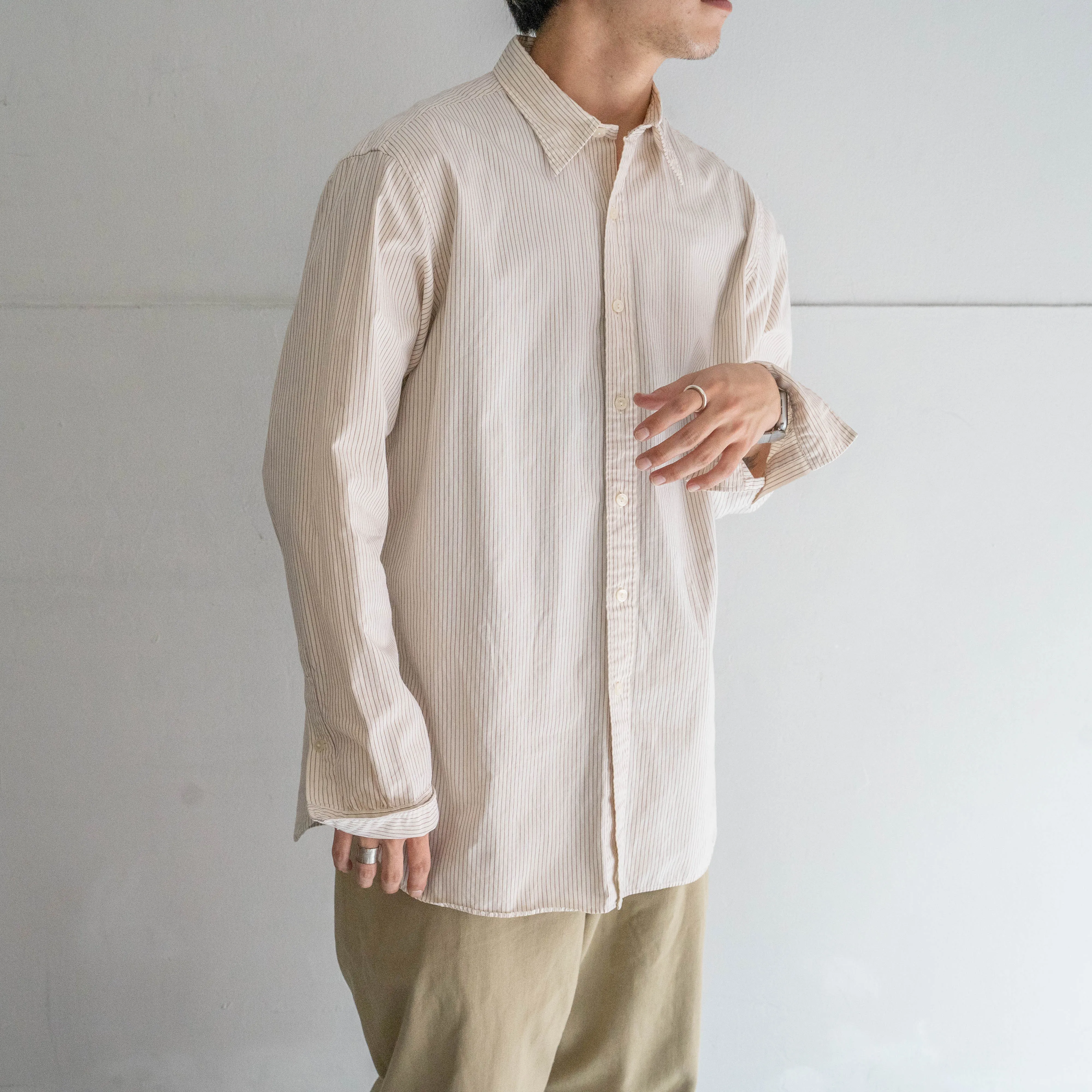 1990s Ralph Lauren ecru base stripe dress shirt -merton dress- 'no pony'