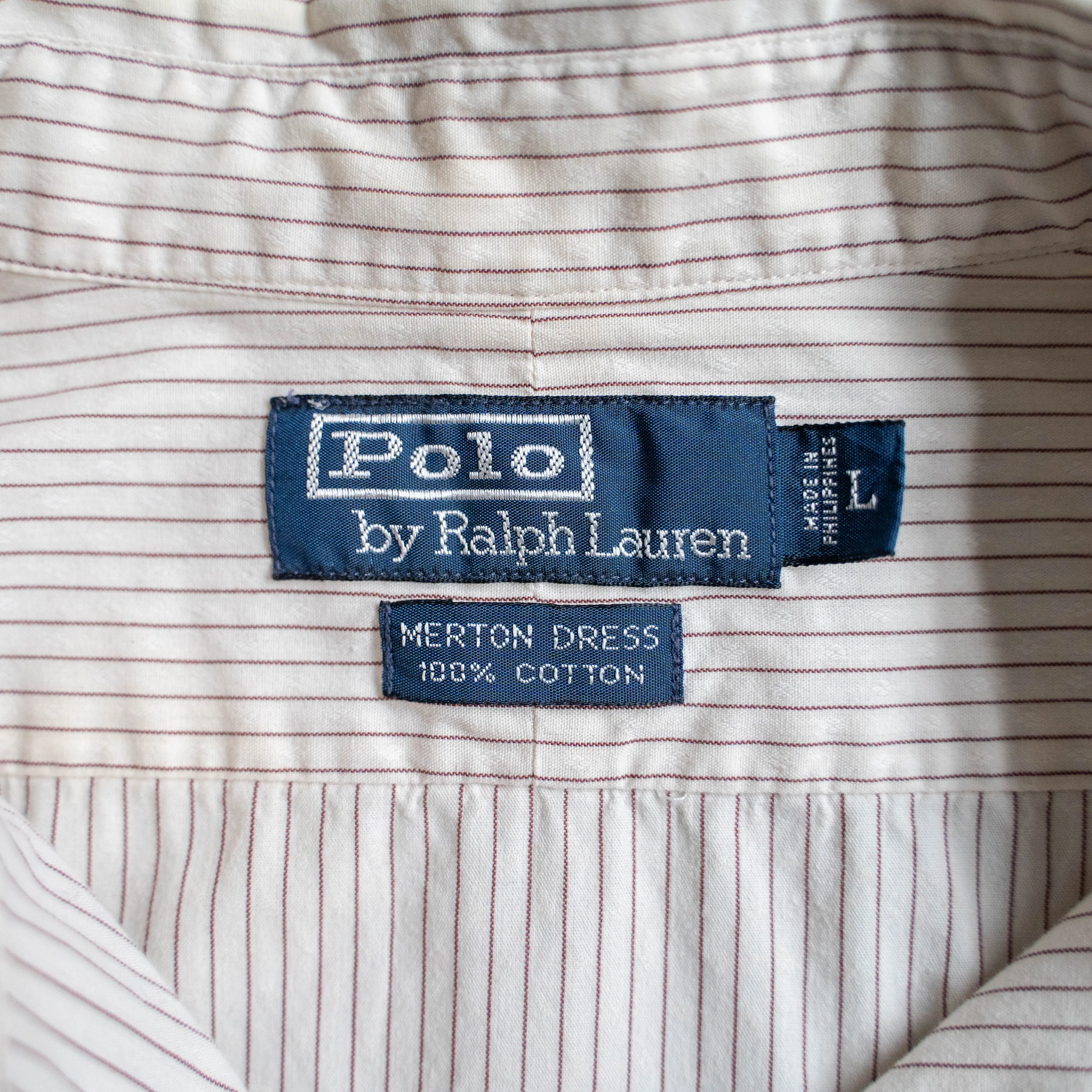 1990s Ralph Lauren ecru base stripe dress shirt -merton dress- 'no pony'