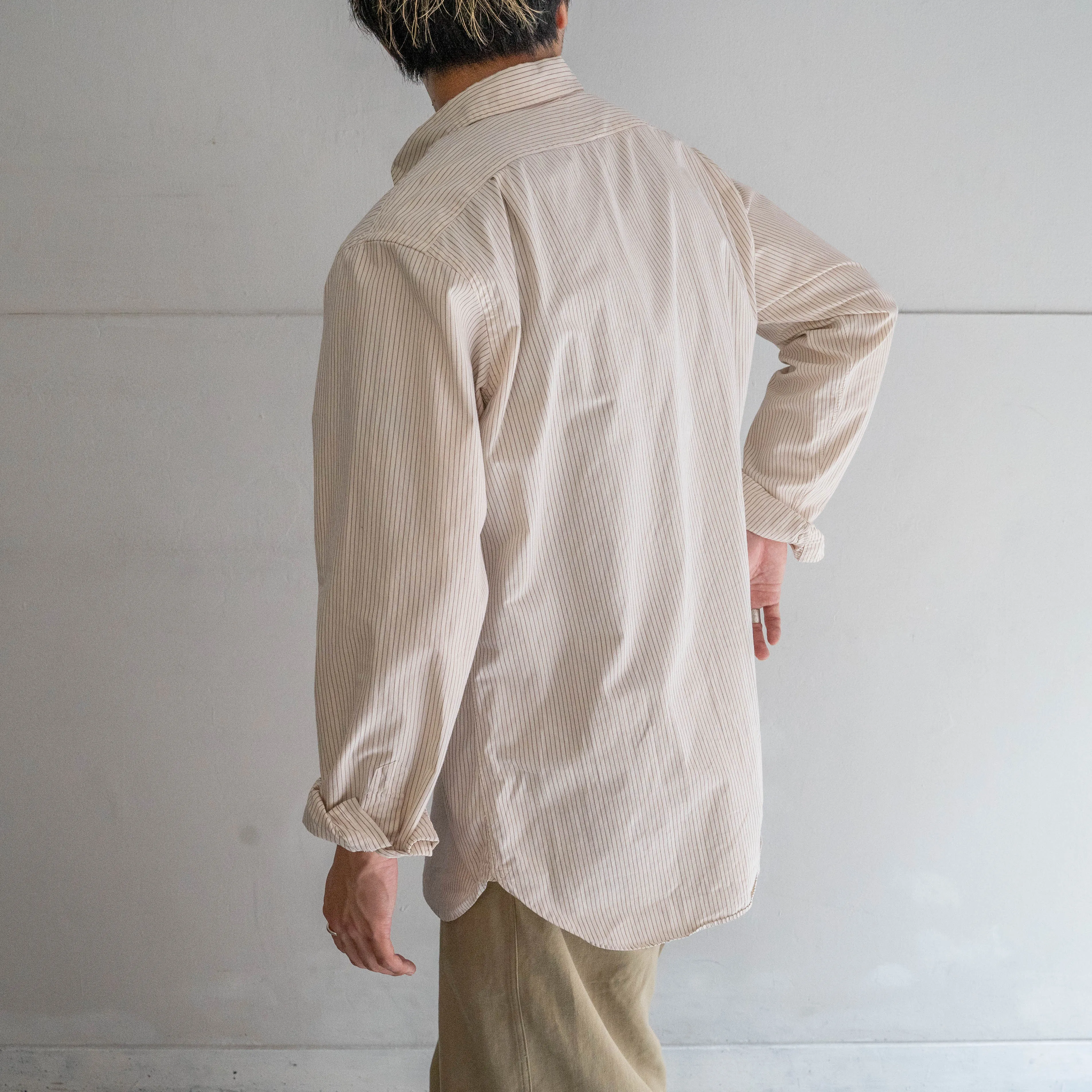 1990s Ralph Lauren ecru base stripe dress shirt -merton dress- 'no pony'