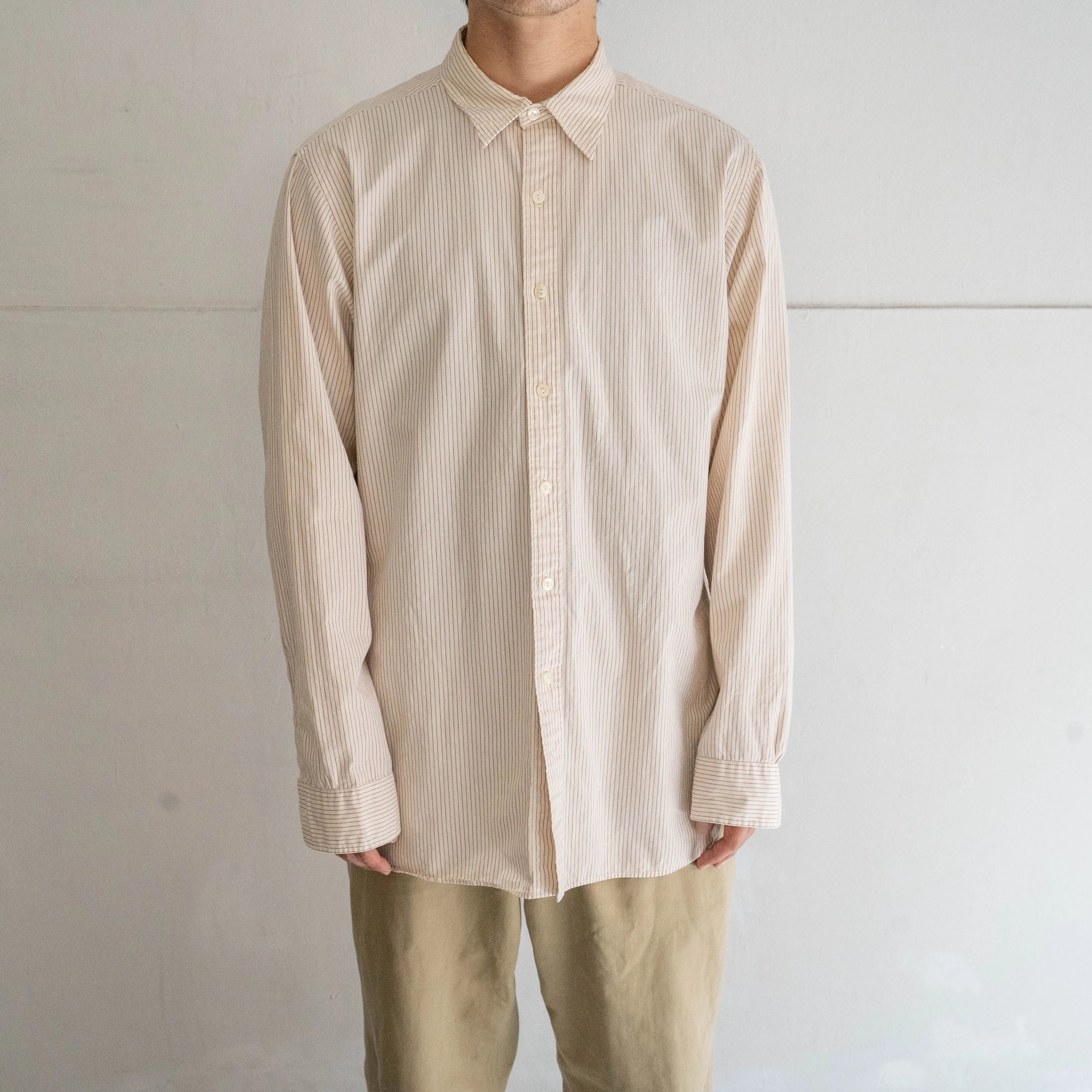 1990s Ralph Lauren ecru base stripe dress shirt -merton dress- 'no pony'