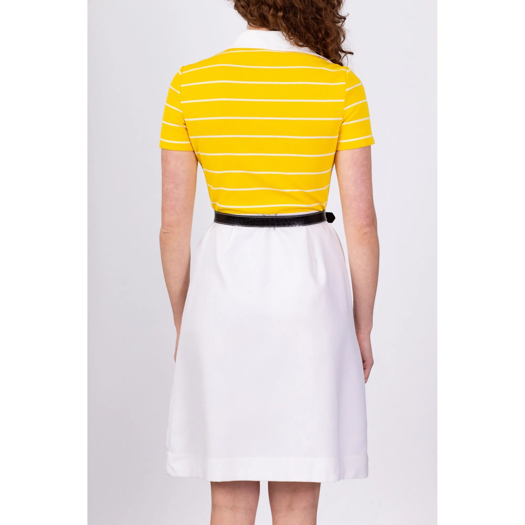 60s Yellow & White Striped Mini Dress - Small