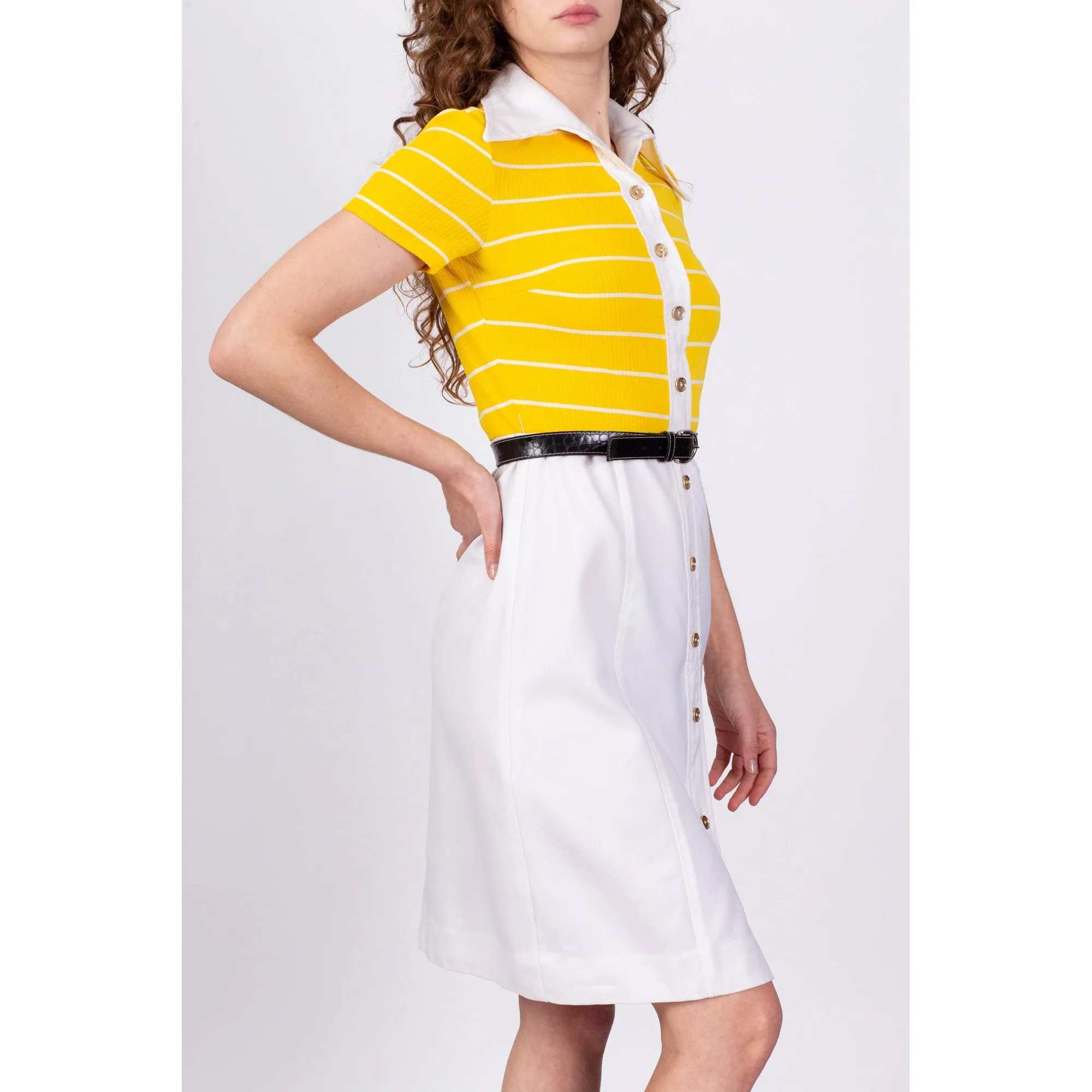 60s Yellow & White Striped Mini Dress - Small