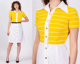 60s Yellow & White Striped Mini Dress - Small